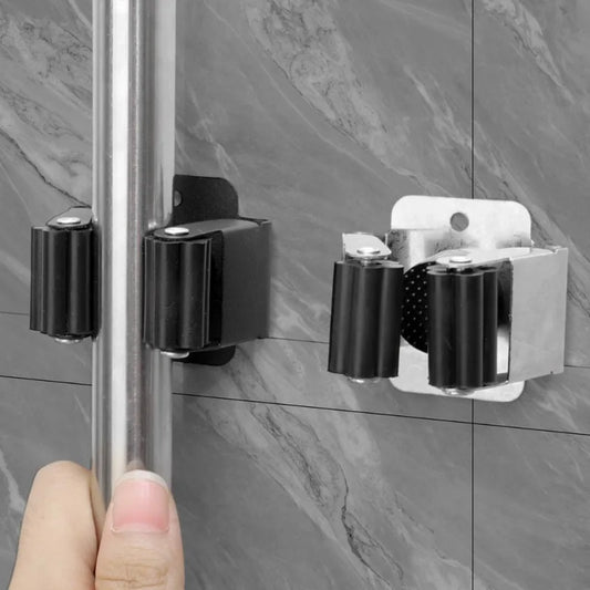 Suporte Adesivo para Vassouras e Mops em Aço Inoxidável