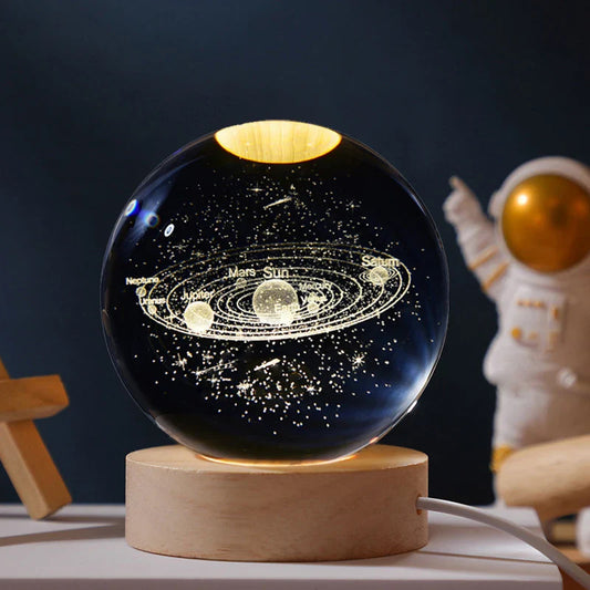 Luminária 3D Bola de Cristal LED 5cm com Base de Madeira